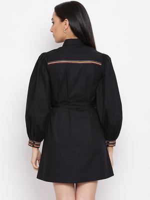 tie front contrast taped shirt dress - 17288233 - Standard Image - 3