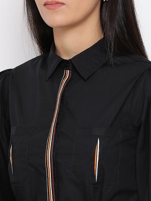 tie front contrast taped shirt dress - 17288233 - Standard Image - 5