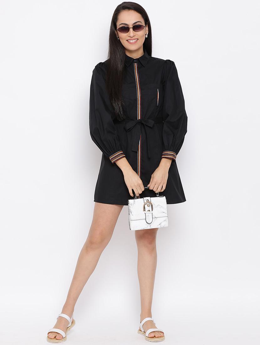 tie front contrast taped shirt dress - 17288233 - Zoom Image - 4