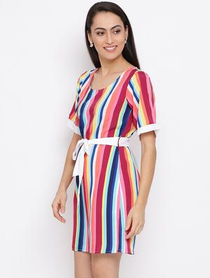 tie front striped belted dress - 17288234 - Standard Image - 2