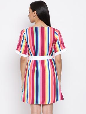 tie front striped belted dress - 17288234 - Standard Image - 3