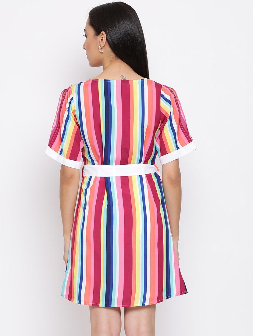 tie front striped belted dress - 17288234 - Zoom Image - 3