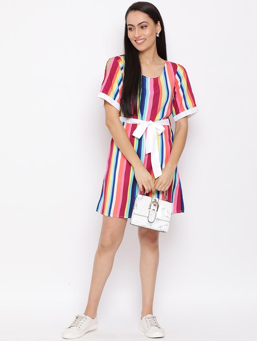 tie front striped belted dress - 17288234 - Zoom Image - 4