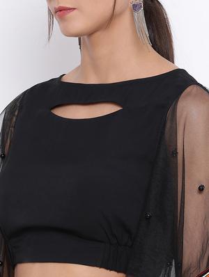 pearl embellished bell sleeved crop top - 17288248 - Standard Image - 5