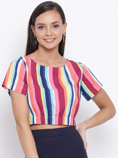 round neck striped crop top - 17288257 - Standard Image - 1