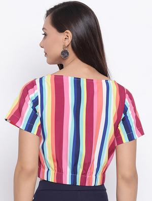 round neck striped crop top - 17288257 - Standard Image - 3