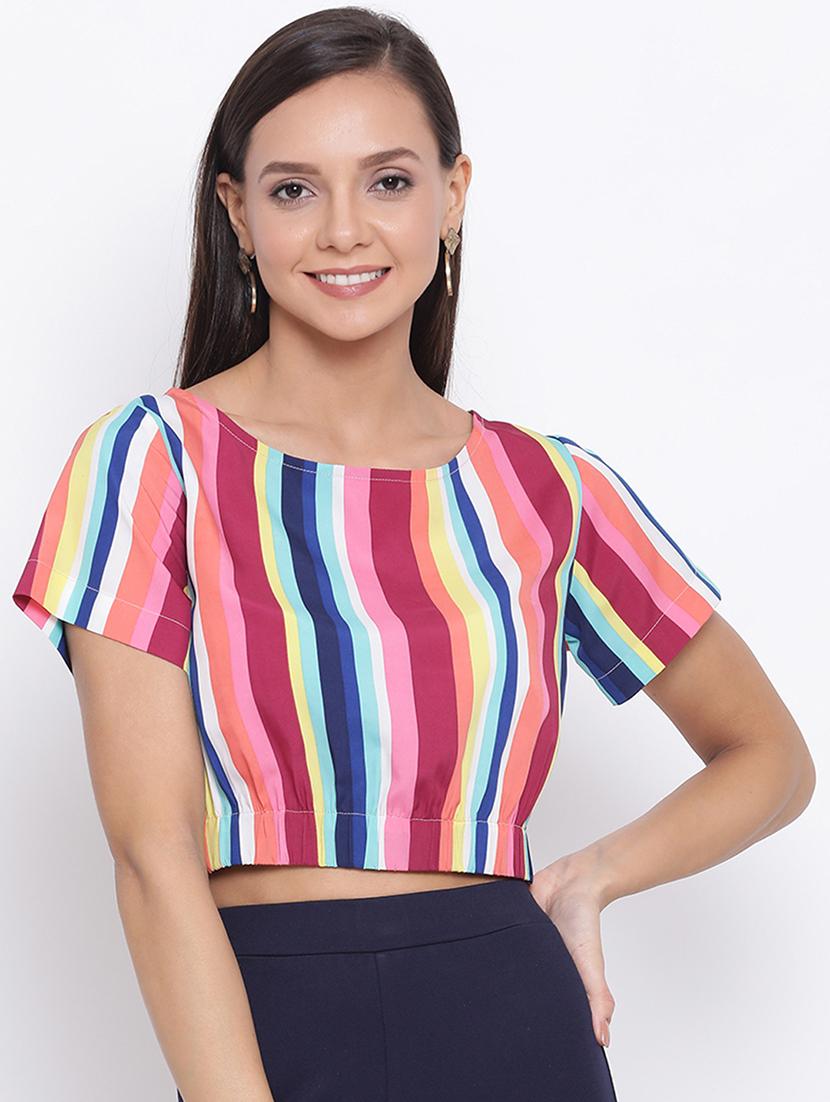 round neck striped crop top - 17288257 - Zoom Image - 1