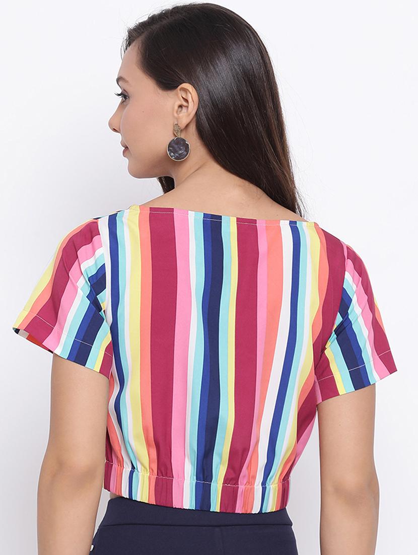 round neck striped crop top - 17288257 - Zoom Image - 3