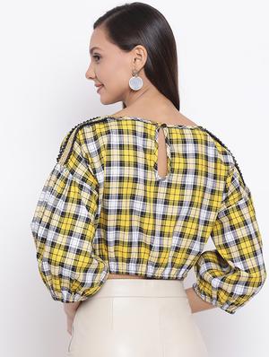 embellished detail checkered crop top - 17288276 - Standard Image - 3