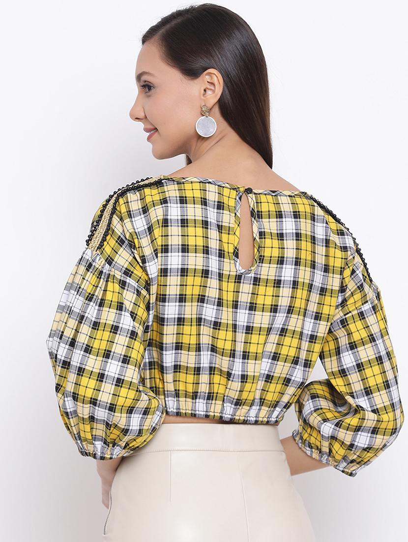 embellished detail checkered crop top - 17288276 - Zoom Image - 3