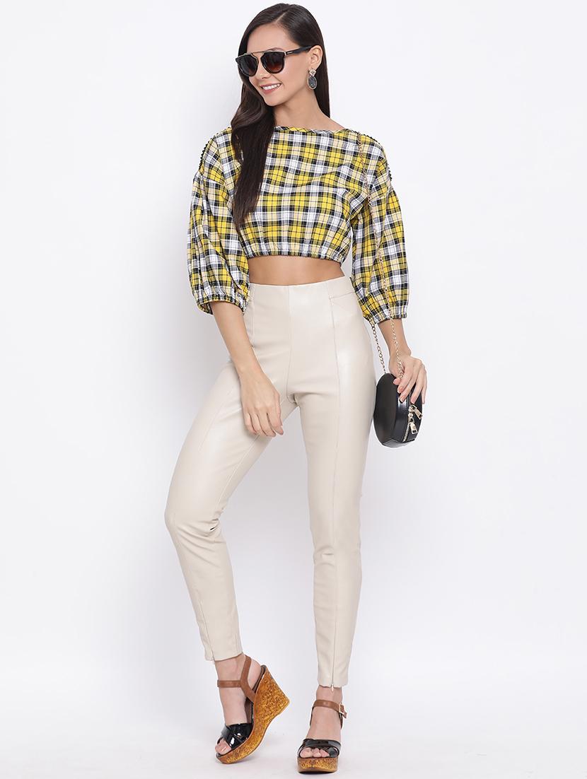 embellished detail checkered crop top - 17288276 - Zoom Image - 4