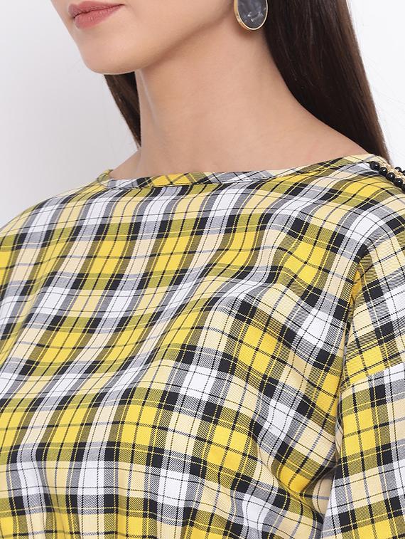 embellished detail checkered crop top - 17288276 - Zoom Image - 5