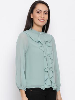 mandarin neck ruffle top - 17288317 - Standard Image - 2
