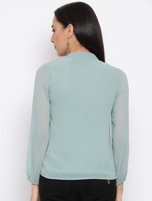 mandarin neck ruffle top - 17288317 - Standard Image - 3
