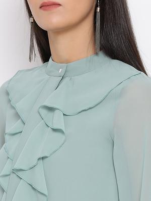 mandarin neck ruffle top - 17288317 - Standard Image - 5