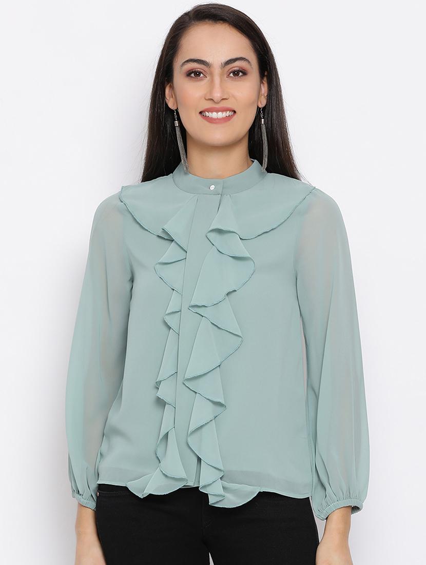 mandarin neck ruffle top - 17288317 - Zoom Image - 1