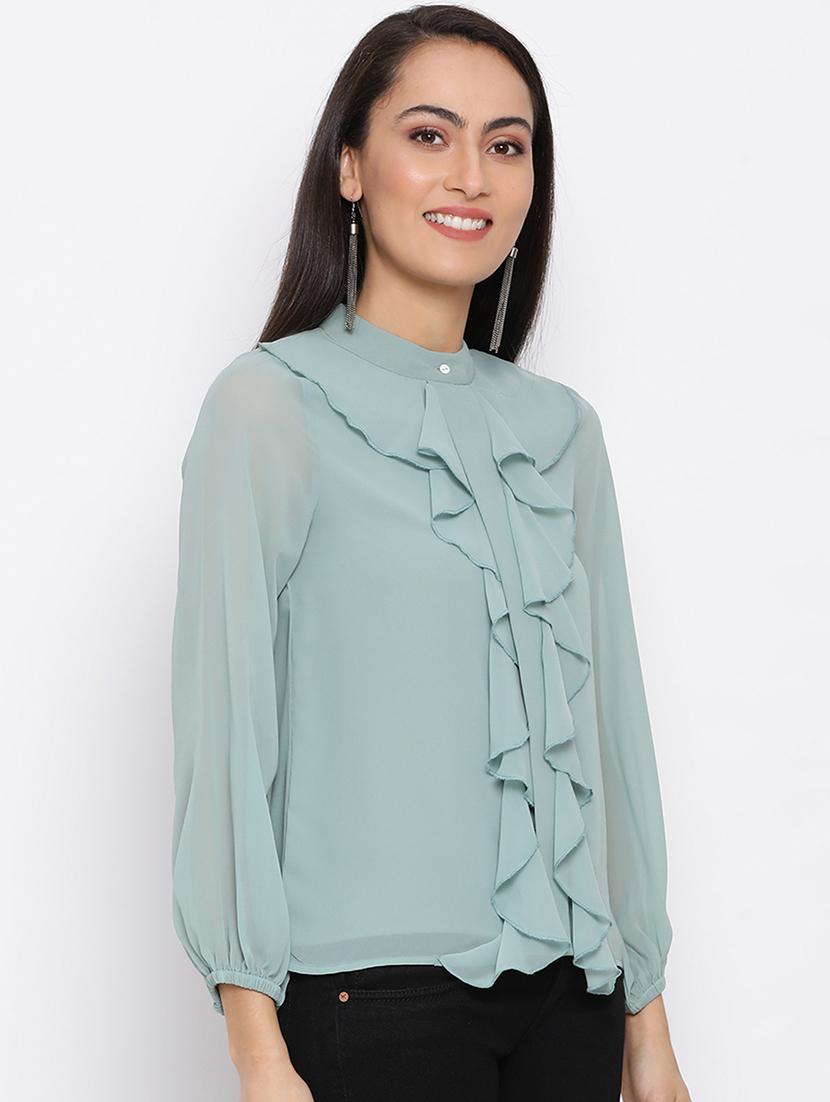 mandarin neck ruffle top - 17288317 - Zoom Image - 2