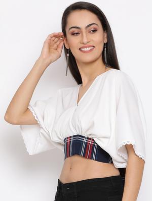 contrast tie back crop top - 17288324 - Standard Image - 2