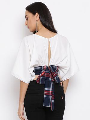contrast tie back crop top - 17288324 - Standard Image - 3