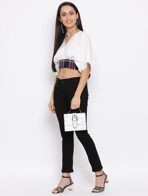 contrast tie back crop top - 17288324 - Standard Image - 4