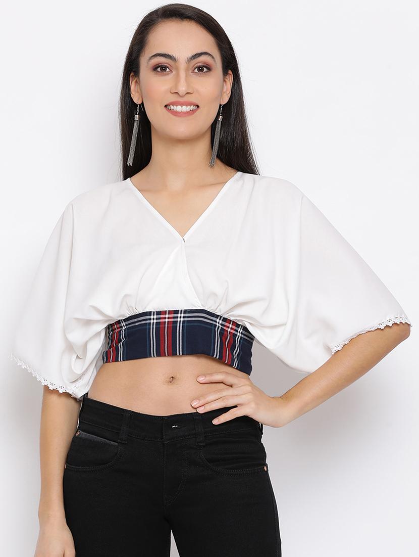 contrast tie back crop top - 17288324 - Zoom Image - 1
