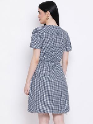 overlap neck checkered a-line dress - 17288482 - Standard Image - 3