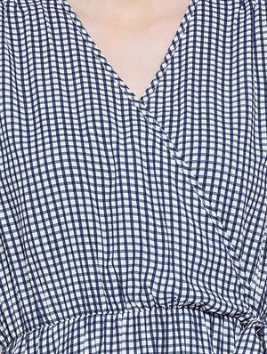 overlap neck checkered a-line dress - 17288482 - Standard Image - 5