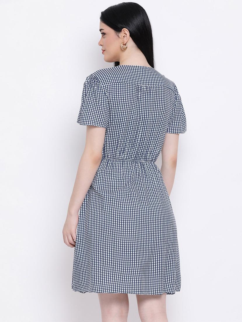 overlap neck checkered a-line dress - 17288482 - Zoom Image - 3