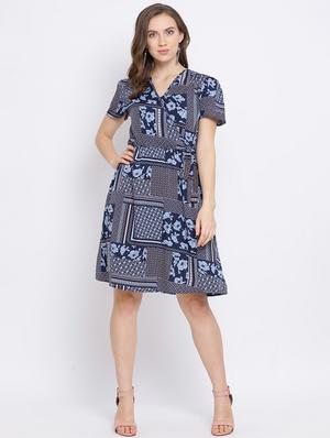 overlap neck a-line dress - 17288485 - Standard Image - 4
