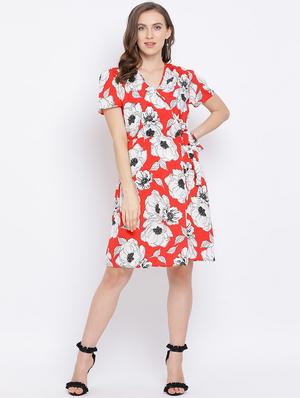 overlap neck a-line dress - 17288486 - Standard Image - 4