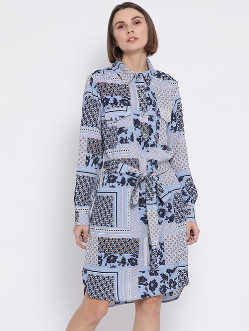 tie front printed shirt dress - 17288494 - Standard Image - 1