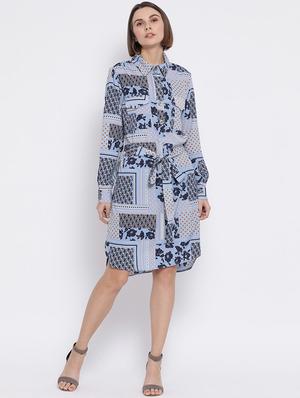 tie front printed shirt dress - 17288494 - Standard Image - 4