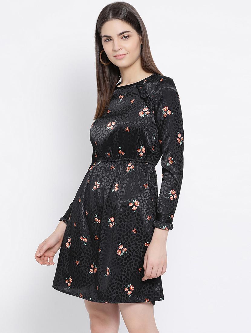 long sleeves floral a-line dress - 17288502 - Zoom Image - 2