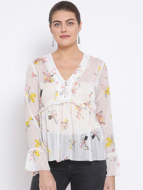 frill detail floral top - 17288506 - Standard Image - 1