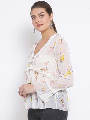 frill detail floral top - 17288506 - Standard Image - 2