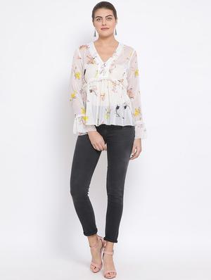 frill detail floral top - 17288506 - Standard Image - 4