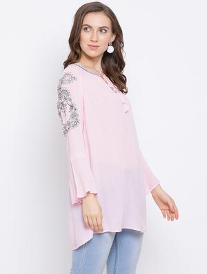 tie up neck embroidered tunic - 17288508 - Standard Image - 2