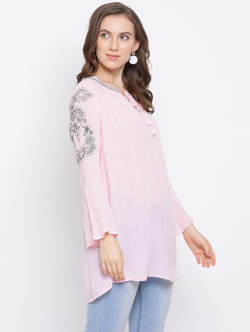 tie up neck embroidered tunic - 17288508 - Zoom Image - 2