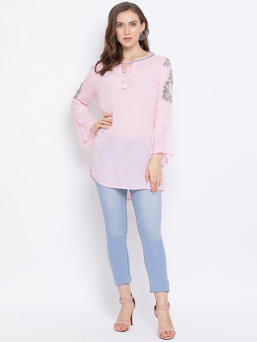tie up neck embroidered tunic - 17288508 - Zoom Image - 4