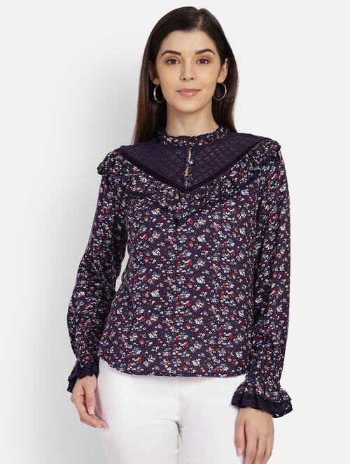 mesh detail ditsy floral top - 17288563 - Standard Image - 1