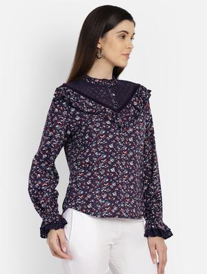 mesh detail ditsy floral top - 17288563 - Standard Image - 2
