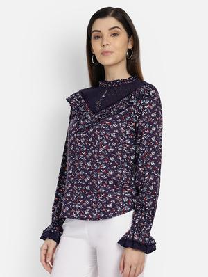 mesh detail ditsy floral top - 17288563 - Standard Image - 3