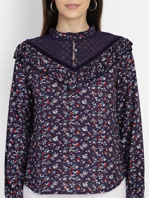 mesh detail ditsy floral top - 17288563 - Standard Image - 6