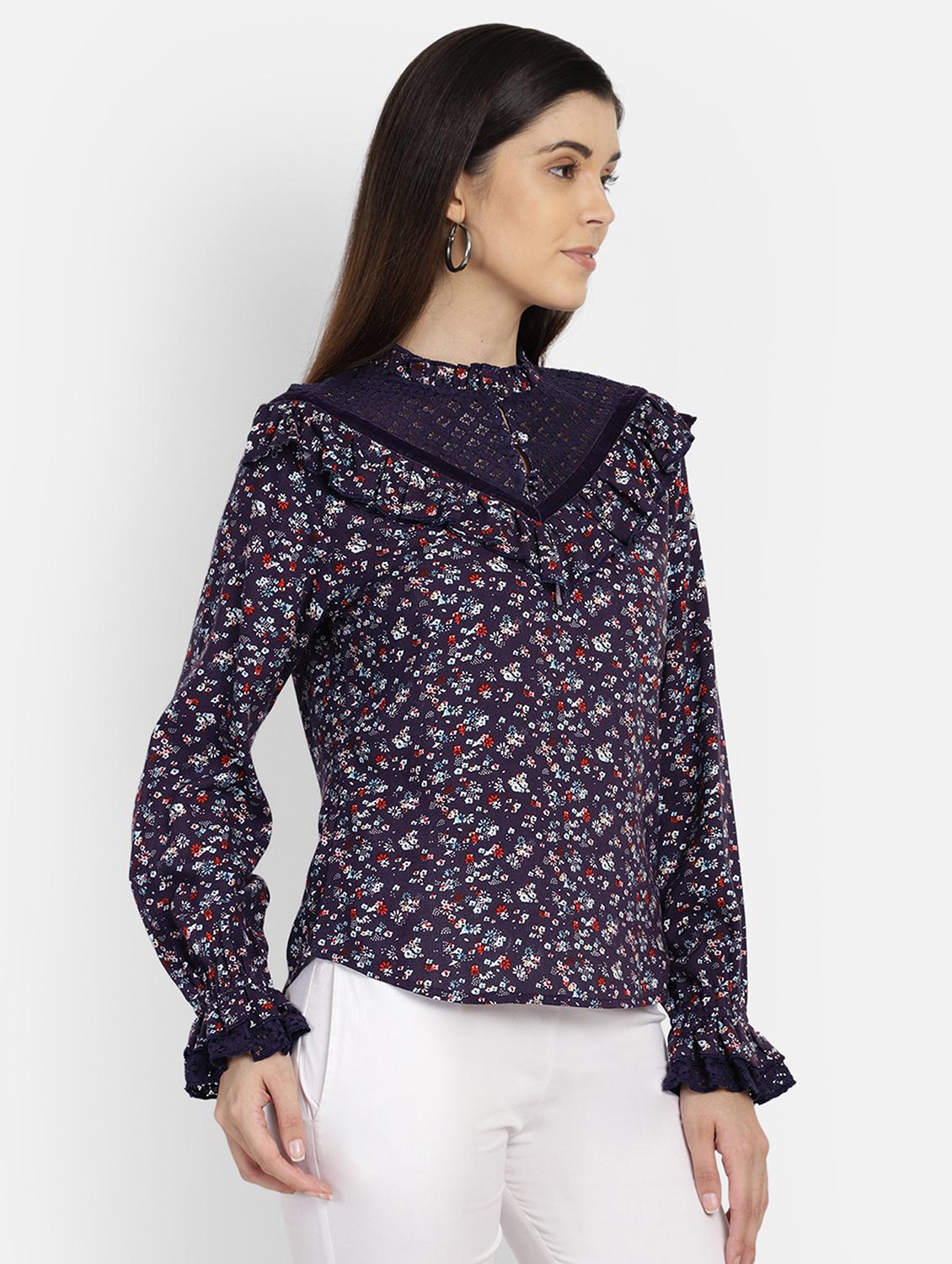 mesh detail ditsy floral top - 17288563 - Zoom Image - 2