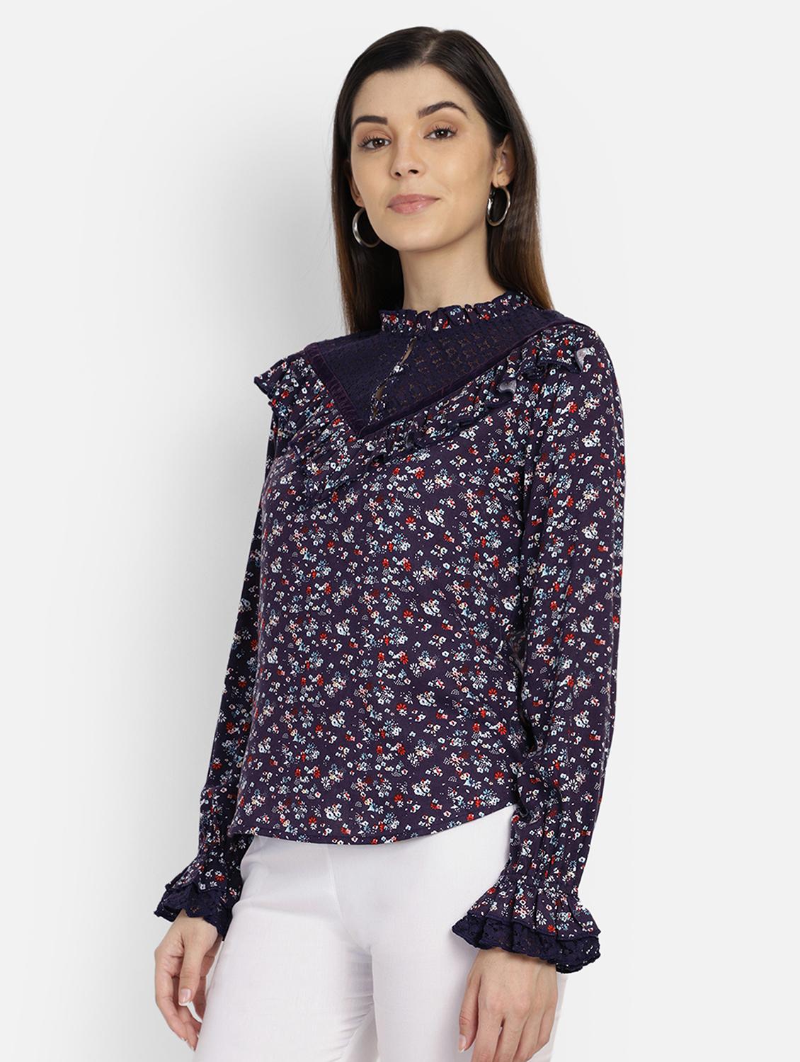 mesh detail ditsy floral top - 17288563 - Zoom Image - 3