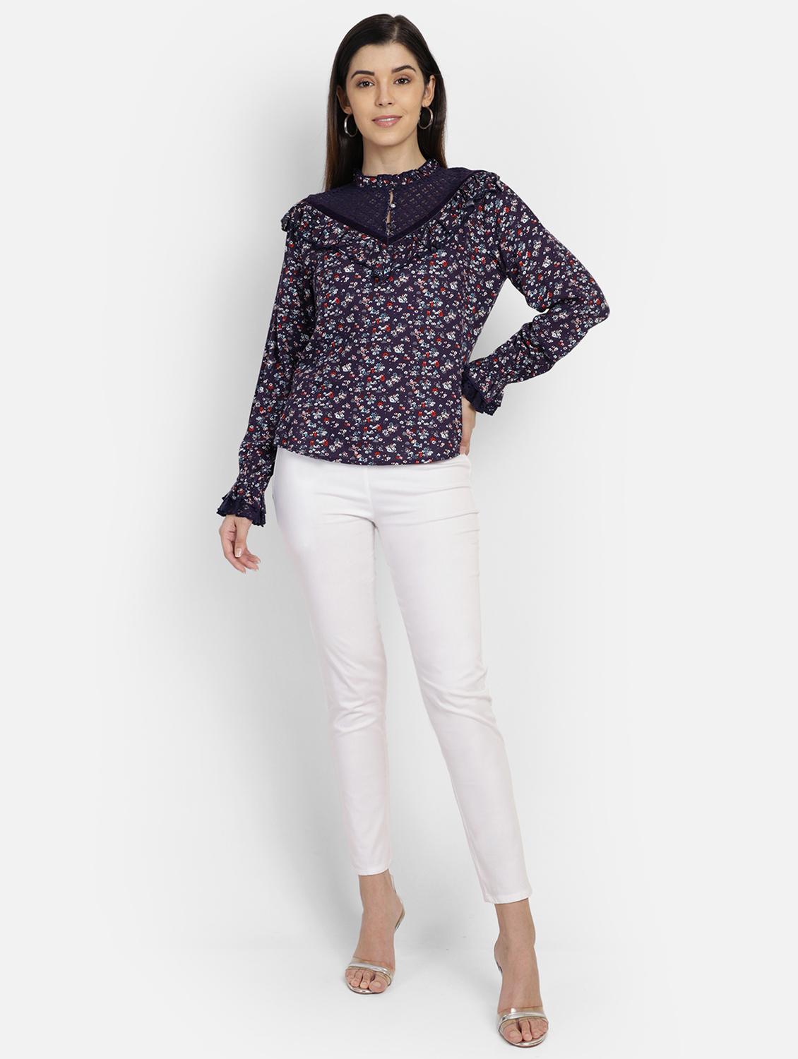 mesh detail ditsy floral top - 17288563 - Zoom Image - 5
