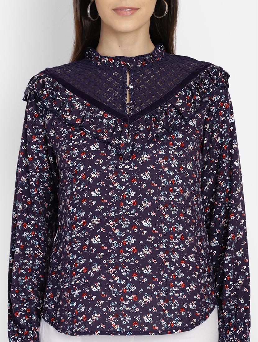 mesh detail ditsy floral top - 17288563 - Zoom Image - 6