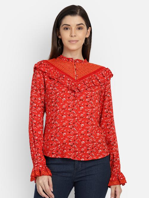 mesh detail ditsy floral top - 17288564 - Standard Image - 1