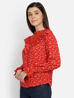 mesh detail ditsy floral top - 17288564 - Standard Image - 3