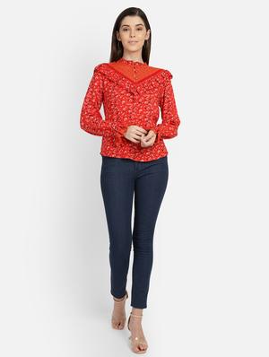 mesh detail ditsy floral top - 17288564 - Standard Image - 5